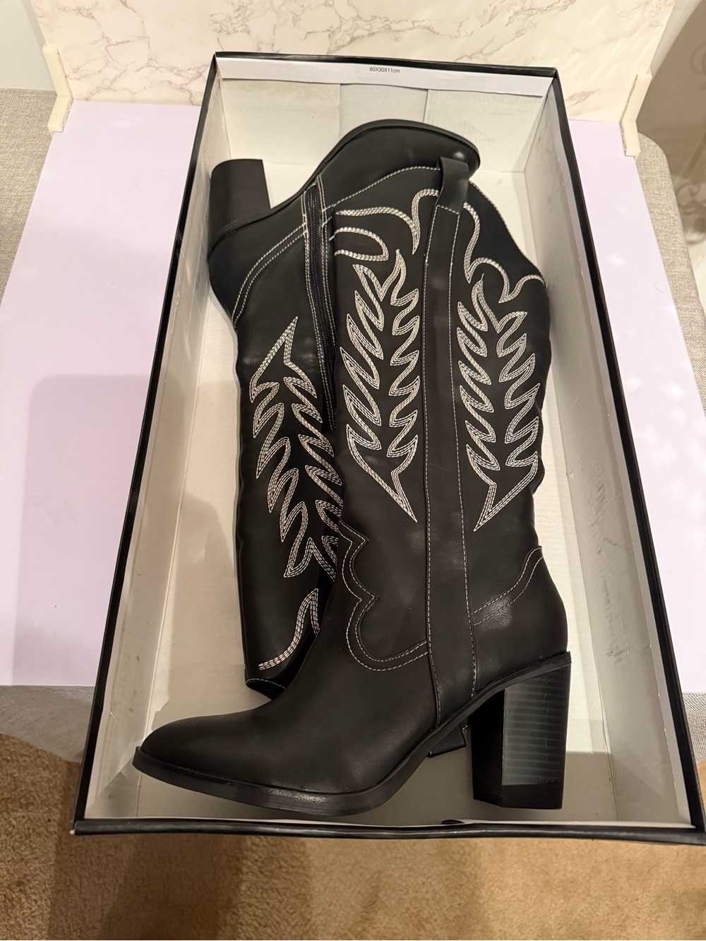 MIA Black Western Embroidered Block Heel Boots